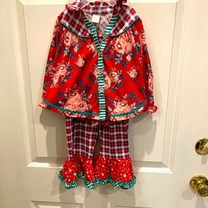 Matilda Jane Christmas, pajamas, wide, ruffle, leg pants